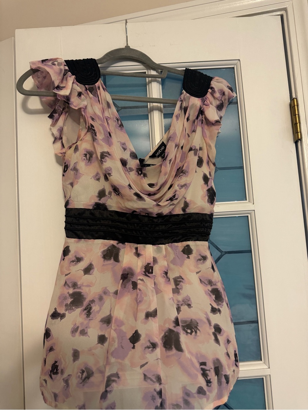 bebe Pink and Black Floral Blouse